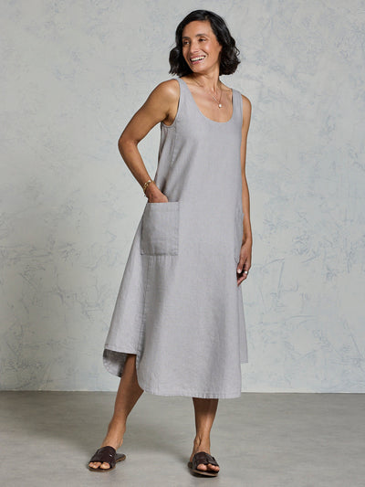 Vestido Laurel de Lino Francés Niebla