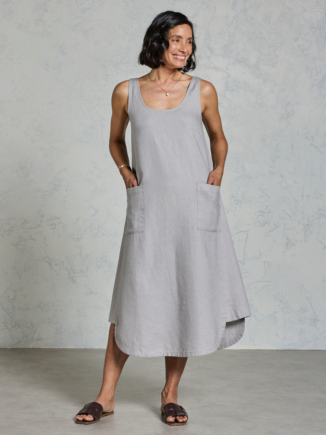 Vestido Laurel de Lino Francés Niebla