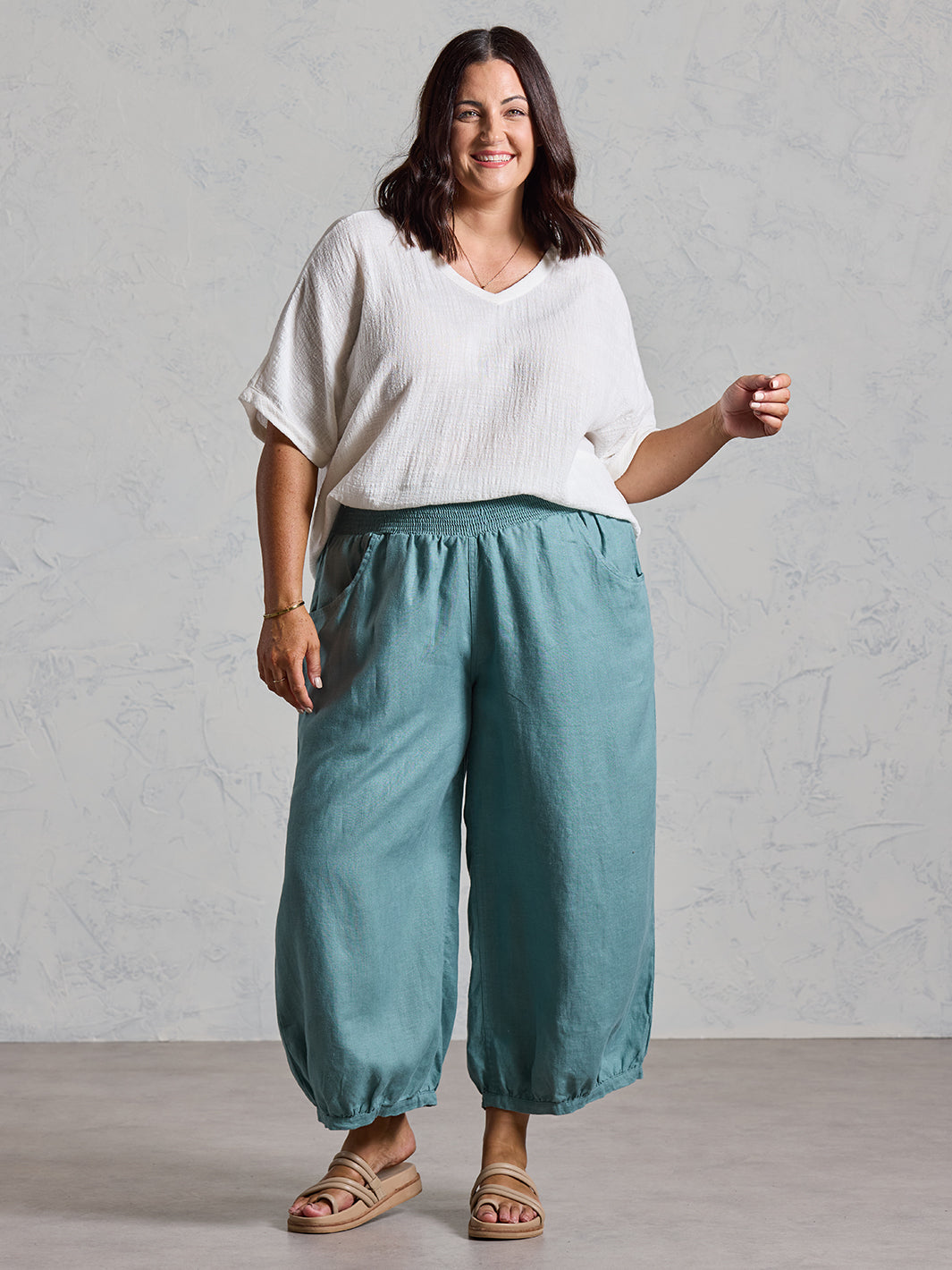 Pantalón Sadhu de Lino Francés Azul Tahití