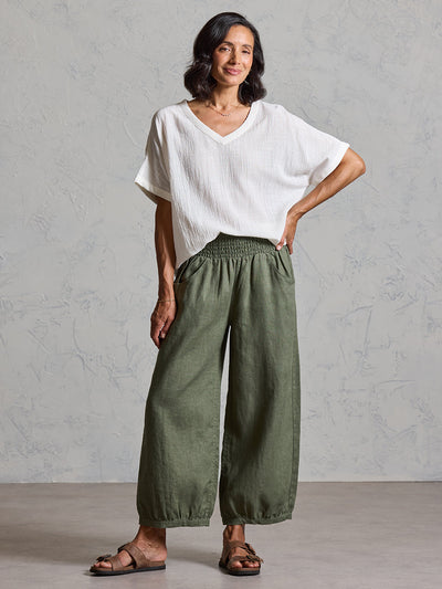 Pantalón Sadhu de Lino Francés Oliva