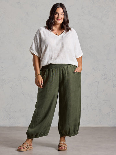 Pantalón Sadhu de Lino Francés Oliva