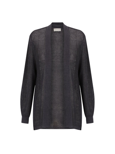 Tathra Organic French Linen Knit Cardigan Charcoal