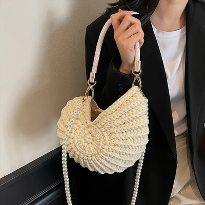 Tamara | Bolso Tote Trenzado con Cadena - Blanco Crema