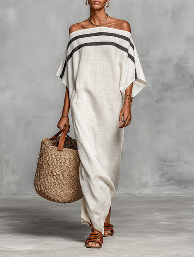 Sophie | Vestido Maxi de Lino, Hombros al Descubierto