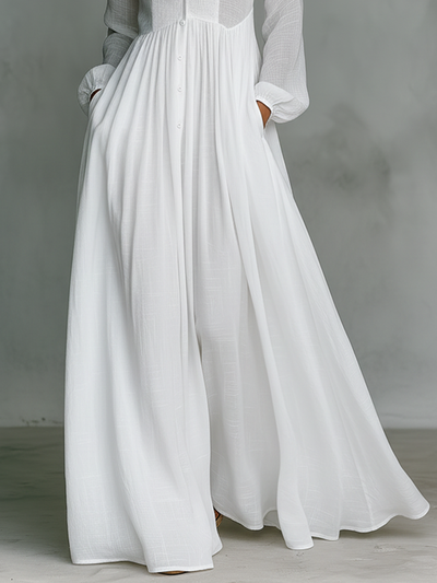 Zoé | Vestido Maxi Patchwork de Algodón y Lino, Cuello Alto