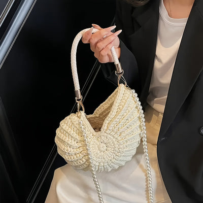 Tamara | Bolso Tote Trenzado con Cadena - Blanco Crema