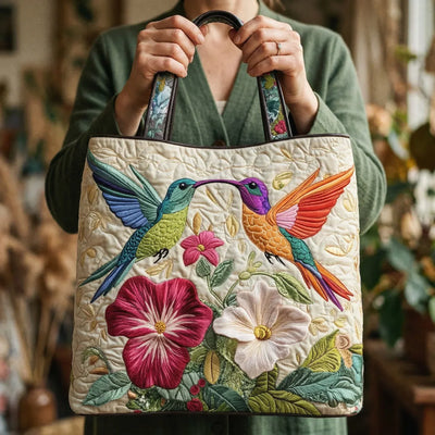 Bolso Floral Acolchado colibrí y flores blancas – Dos Tamaños