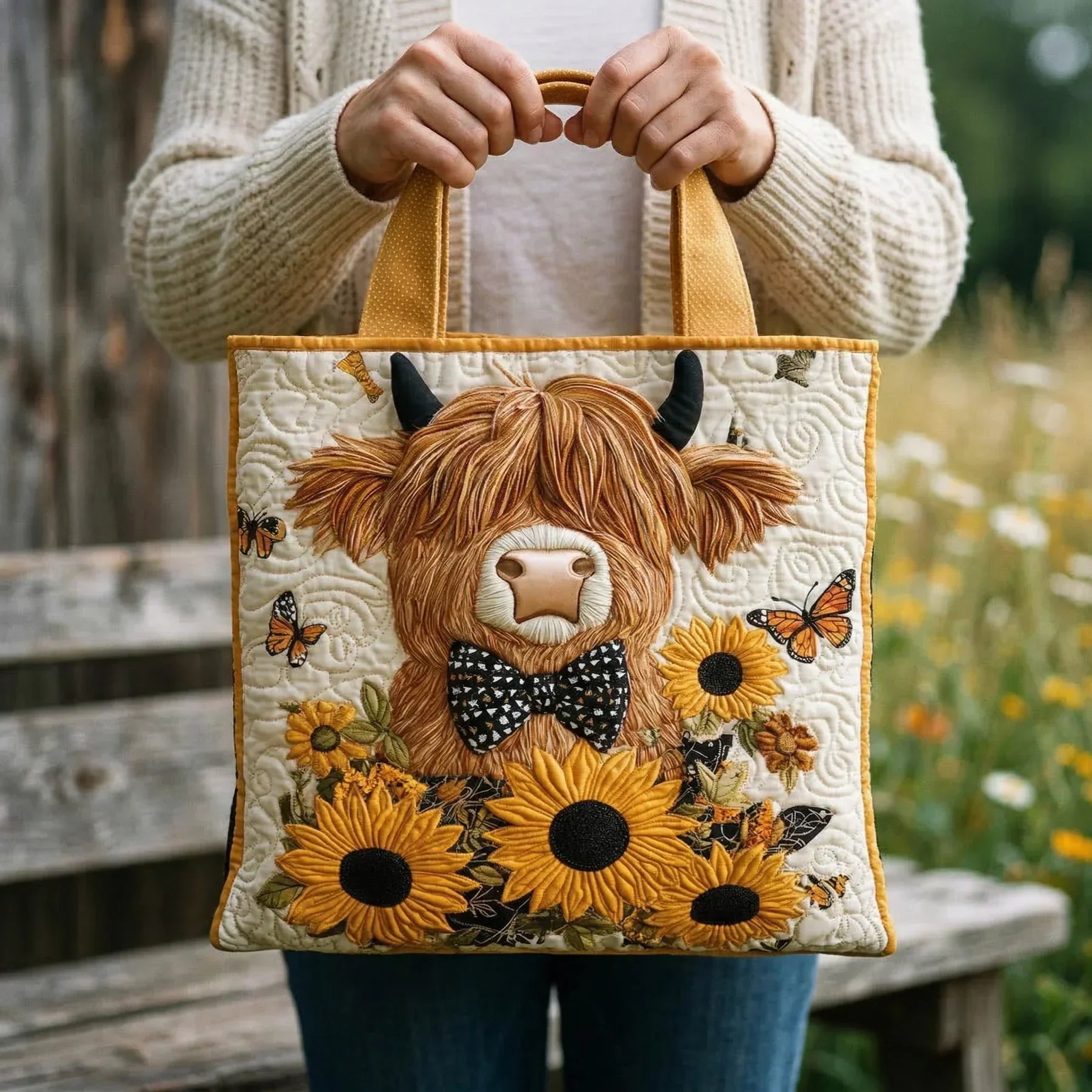 Bolso Artesanal vaca y girasoles – Idea de Regalo