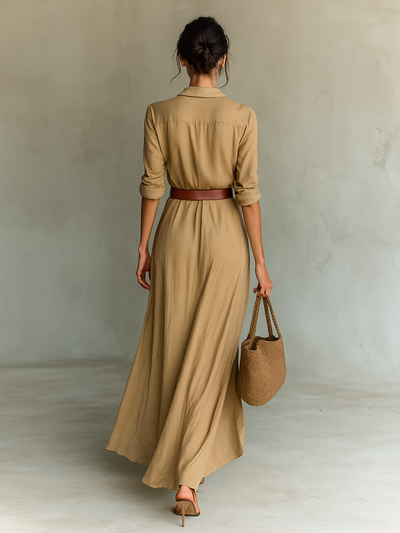 Valentine | Vestido Maxi Cuello Solapa, Manga Larga