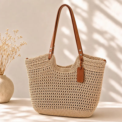 Alina | Bolso Shopper Trenzado a Mano a Crochet - Beige Claro