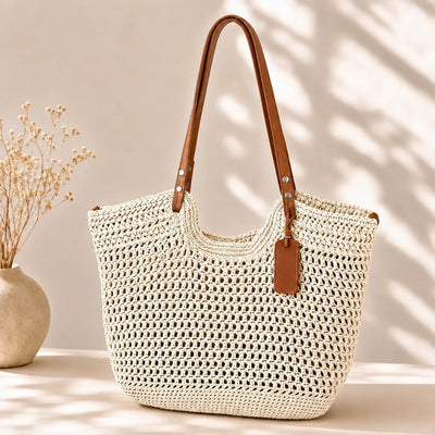 Camelia | Bolso Shopper Trenzado a Mano a Crochet - Marfil