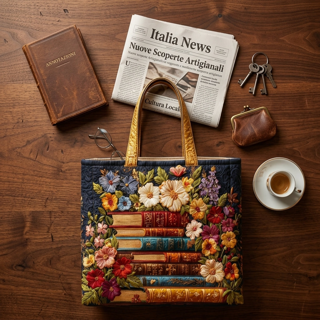 Bolso Acolchado estampado floral y libros – Para Amantes de los Libros