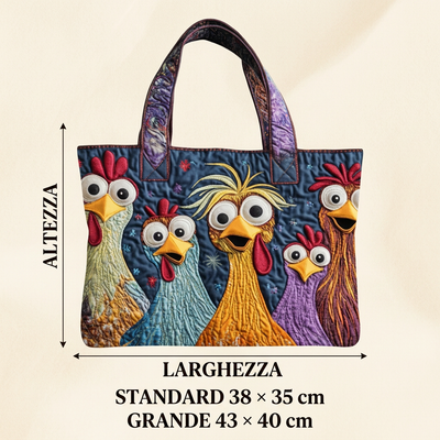Bolso de Mujer con cinco gallinas de colores – Dos Tamaños