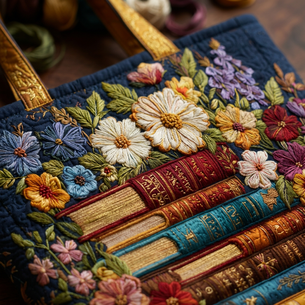 Bolso Acolchado estampado floral y libros – Para Amantes de los Libros