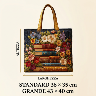 Bolso Acolchado estampado floral y libros – Para Amantes de los Libros
