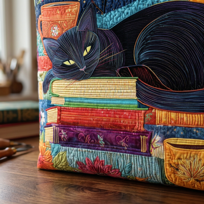 Bolso de Mujer con gato negro, libros y tazas – Dos Tamaños