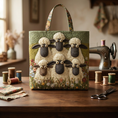 Bolso Artístico Acolchado cinco ovejas – Dos Tamaños