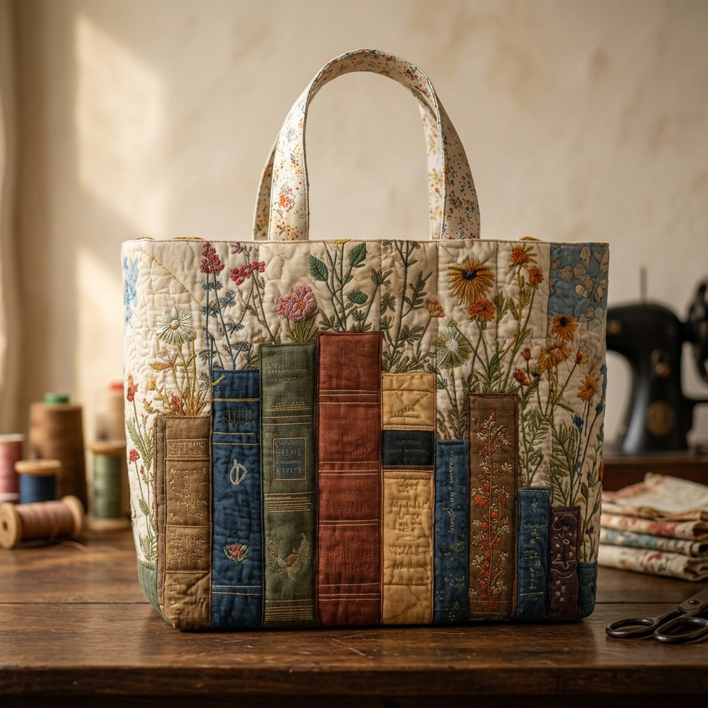 Bolso Acolchado libros y flores – Para Amantes de los Libros