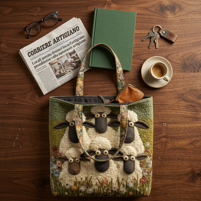 Bolso Artístico Acolchado cinco ovejas – Dos Tamaños