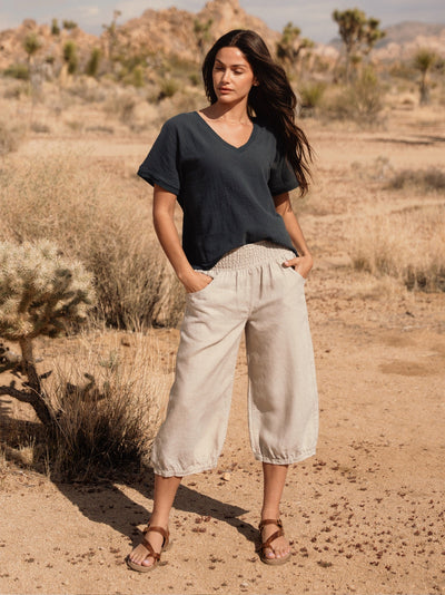 Pantalón Cropped Marrakech de Lino Francés Avena