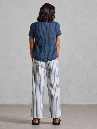 Agni Cotton Linen Knit Top Navy