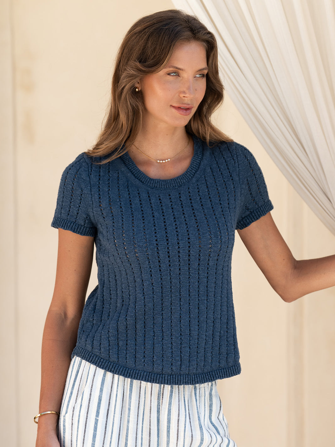 Top de Punto Agni Algodón-Lino Azul Marino - BELLAVERA