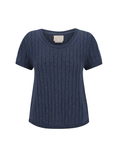 Top de Punto Agni Algodón-Lino Azul Marino