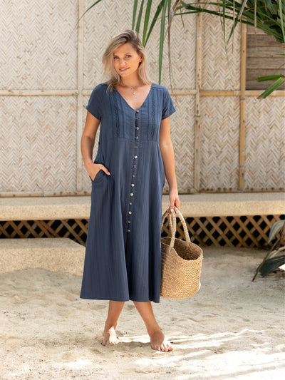 Vestido Bettina de Algodón Orgánico Azul Marino - BELLAVERA