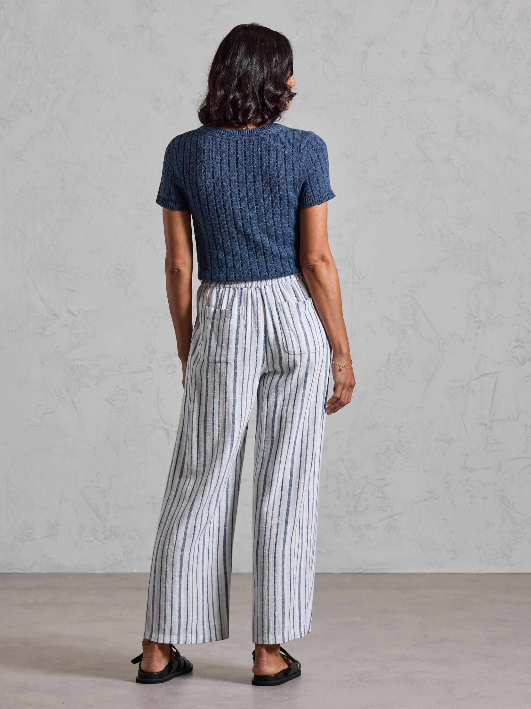 Pantalón Jolie Mezcla de Lino Azul Costero