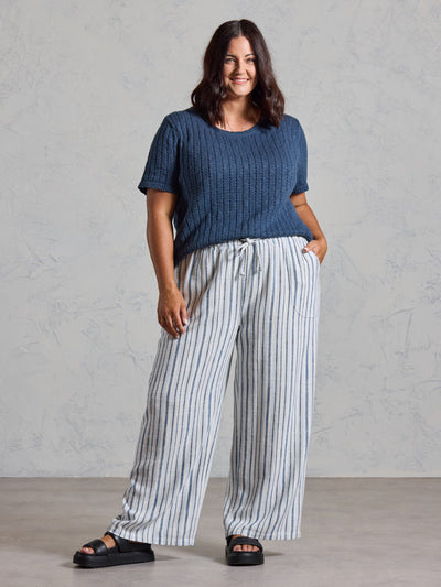 Pantalón Jolie Mezcla de Lino Azul Costero