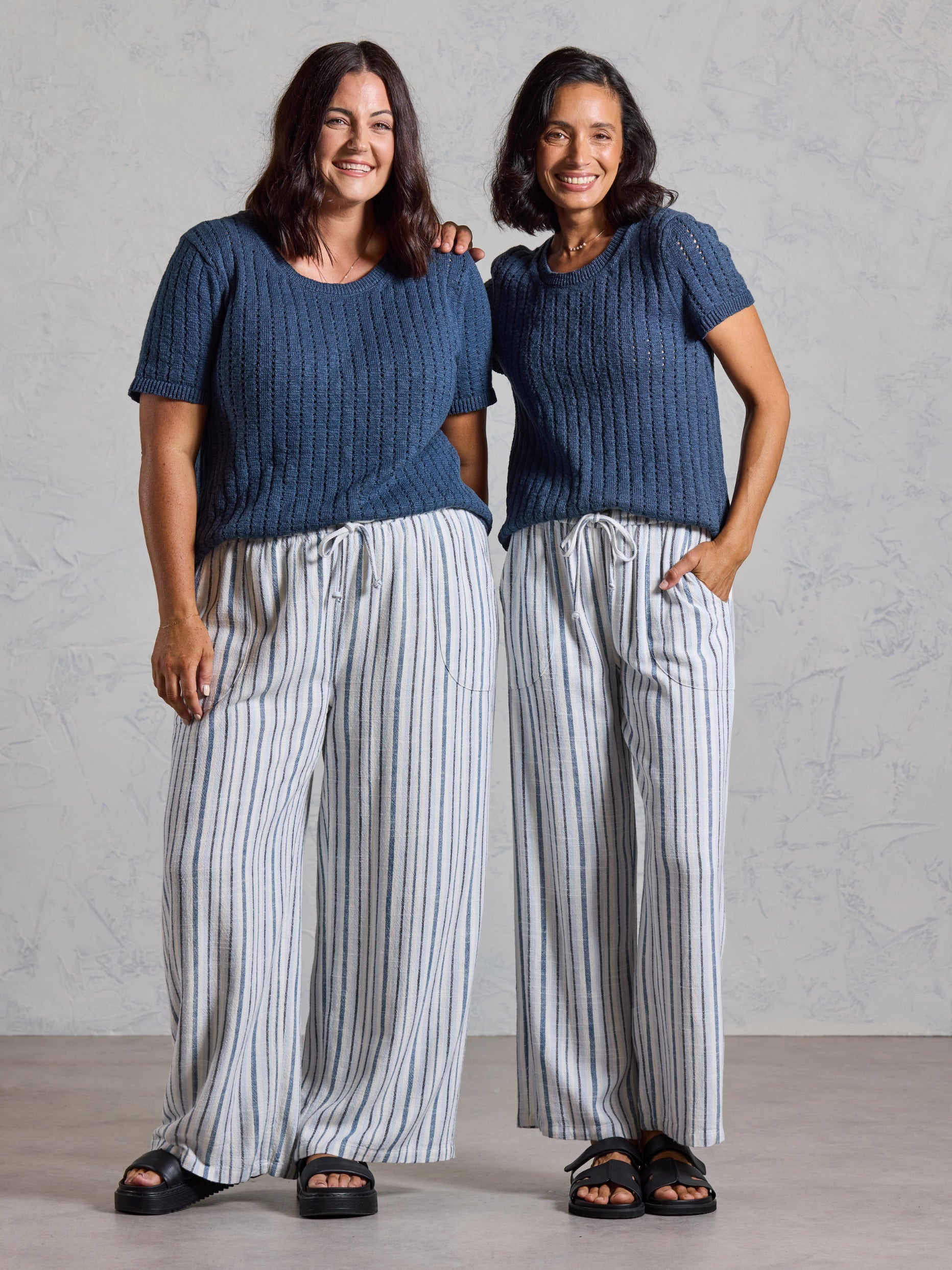Pantalón Jolie Mezcla de Lino Azul Costero