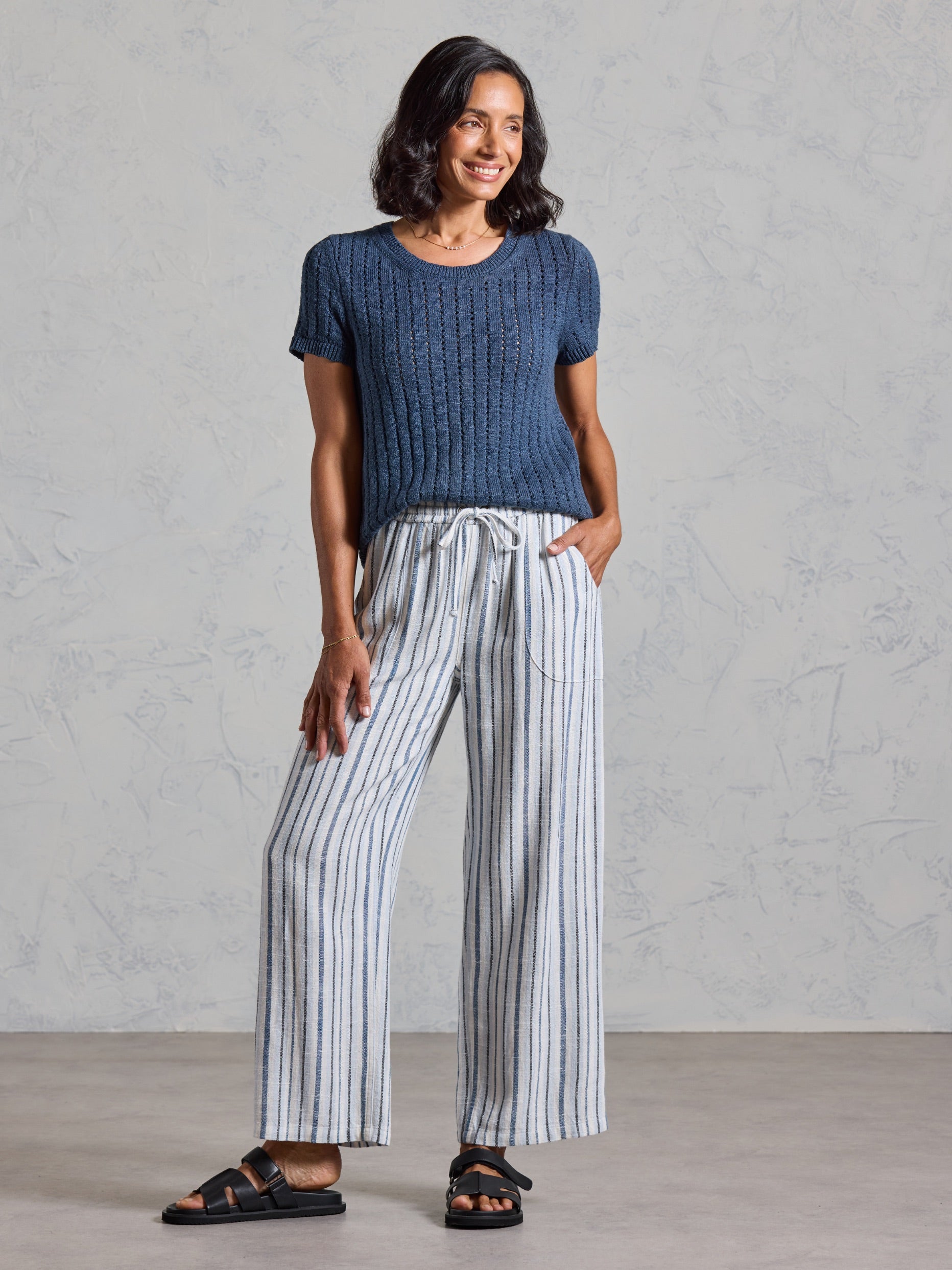 Pantalón Jolie Mezcla de Lino Azul Costero