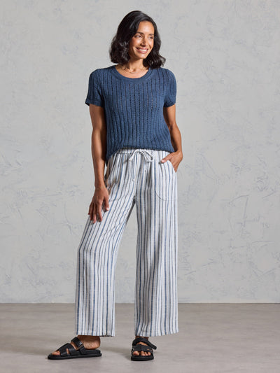 Pantalón Jolie Mezcla de Lino Azul Costero