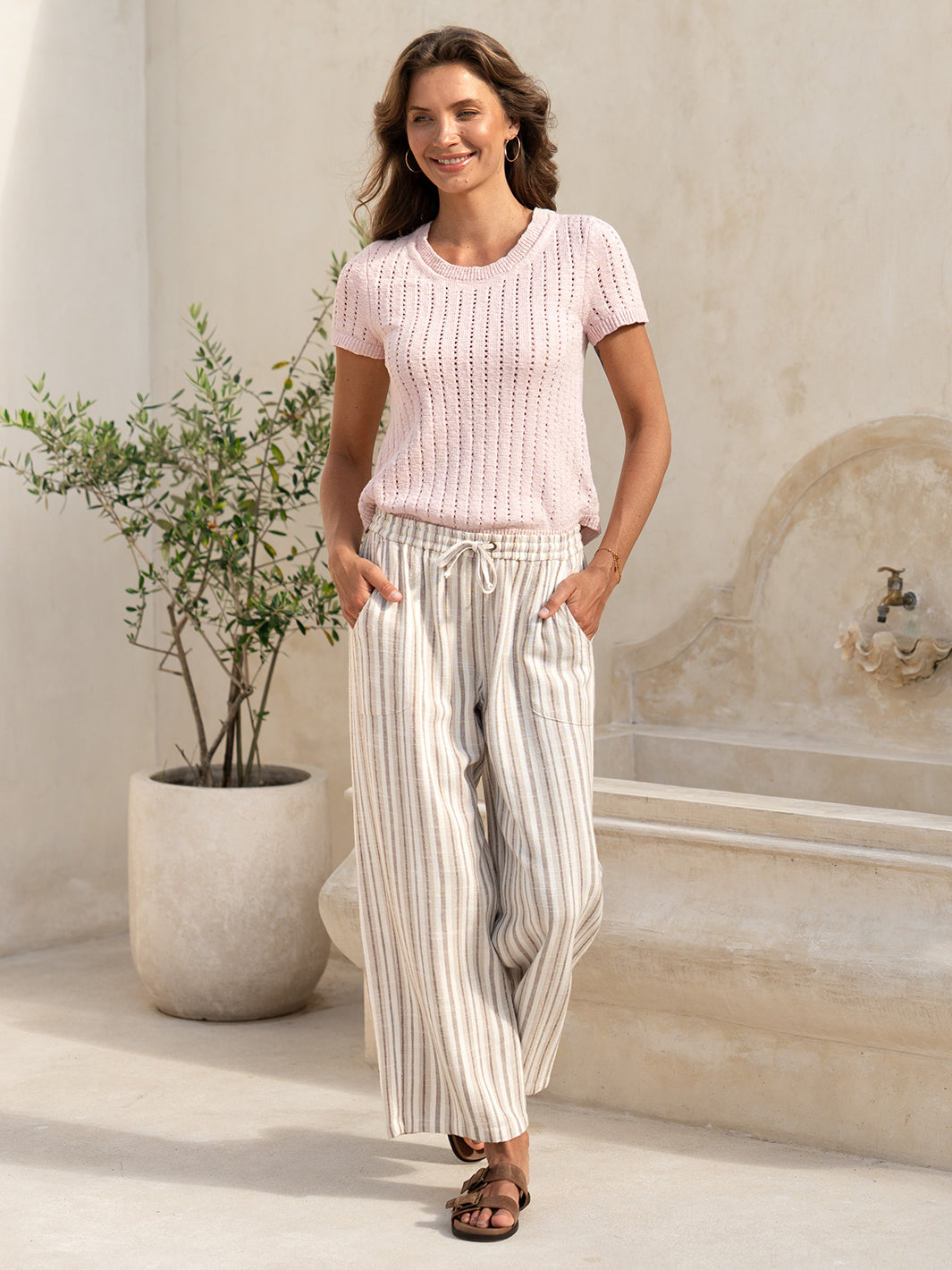 Pantalón Jolie Mezcla de Lino Madera Flotante