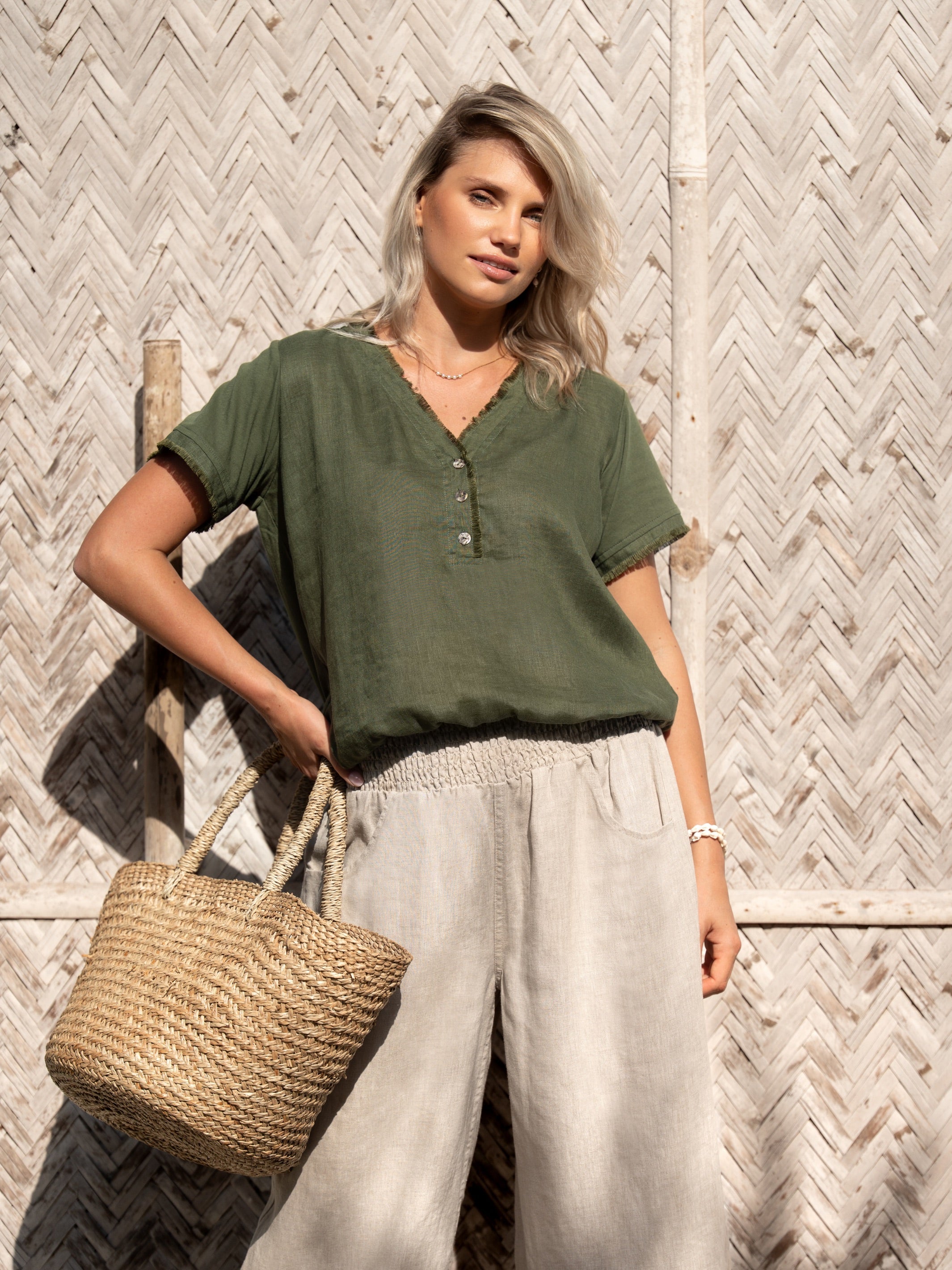 Pantalón Cropped Marrakech de Lino Francés Avena