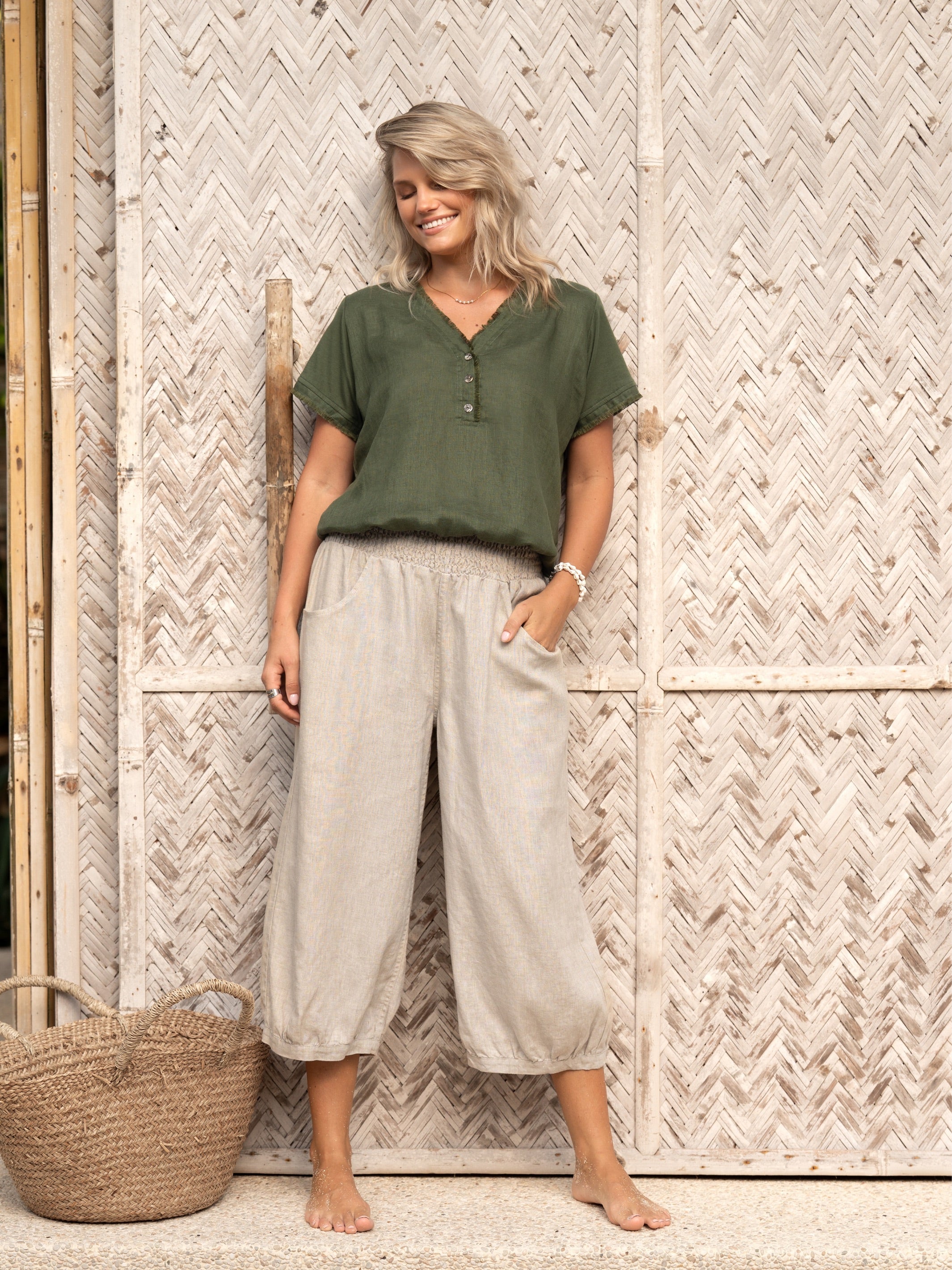 Pantalón Cropped Marrakech de Lino Francés Avena - BELLAVERA