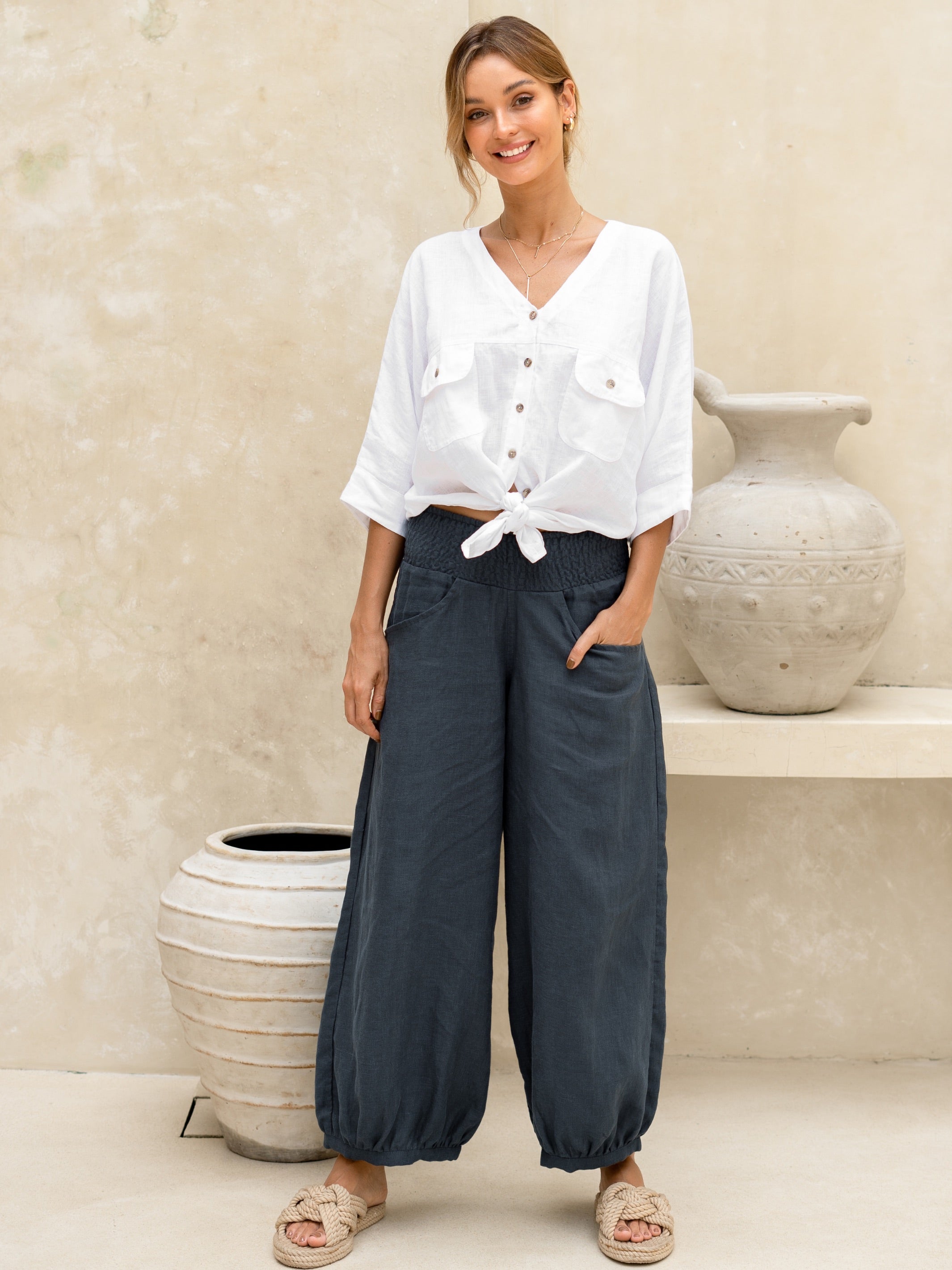 Pantalón Sadhu de Lino Francés Antracita - BELLAVERA
