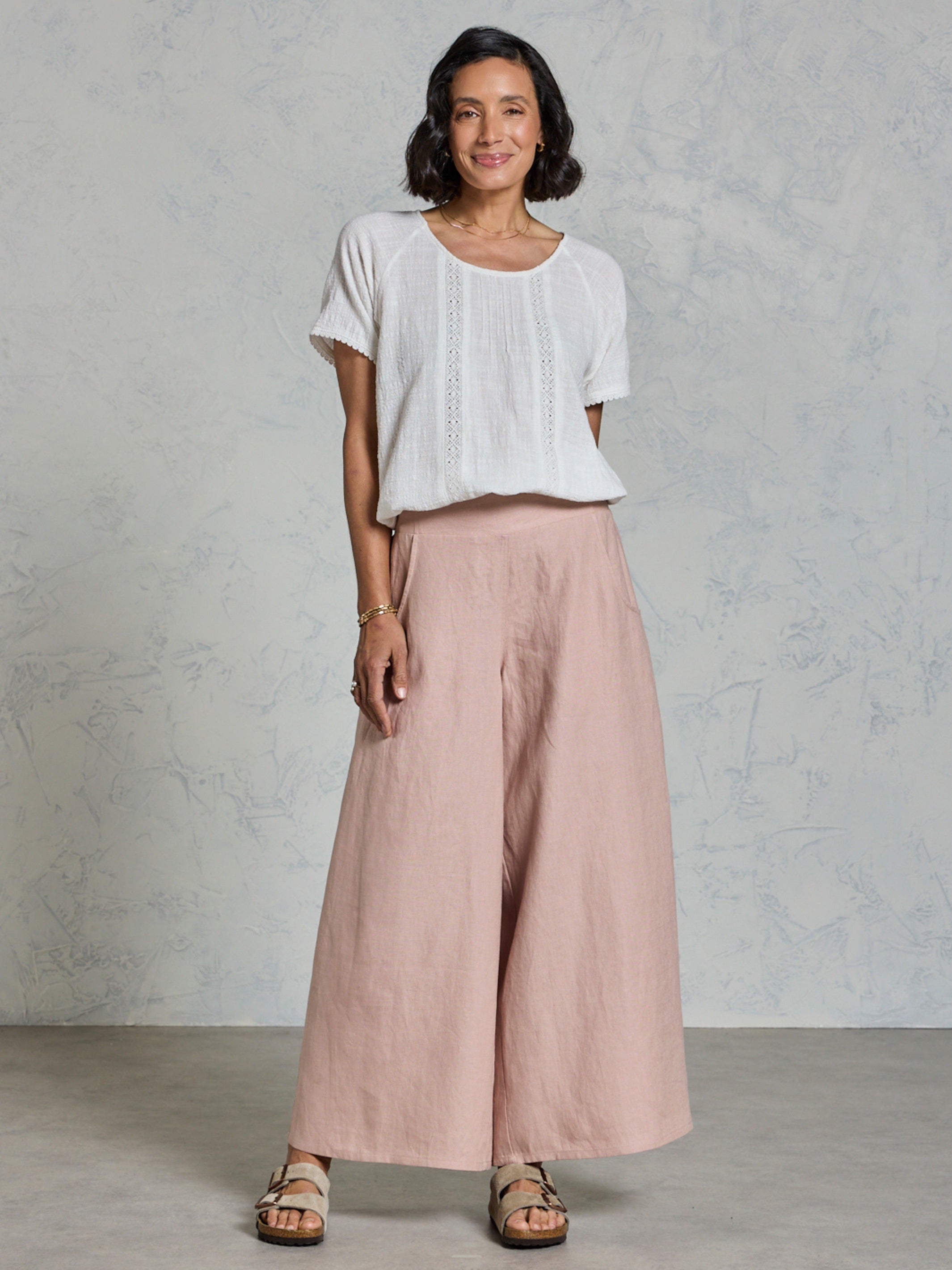 Pantalón Portillo de Lino Francés Rosa Té