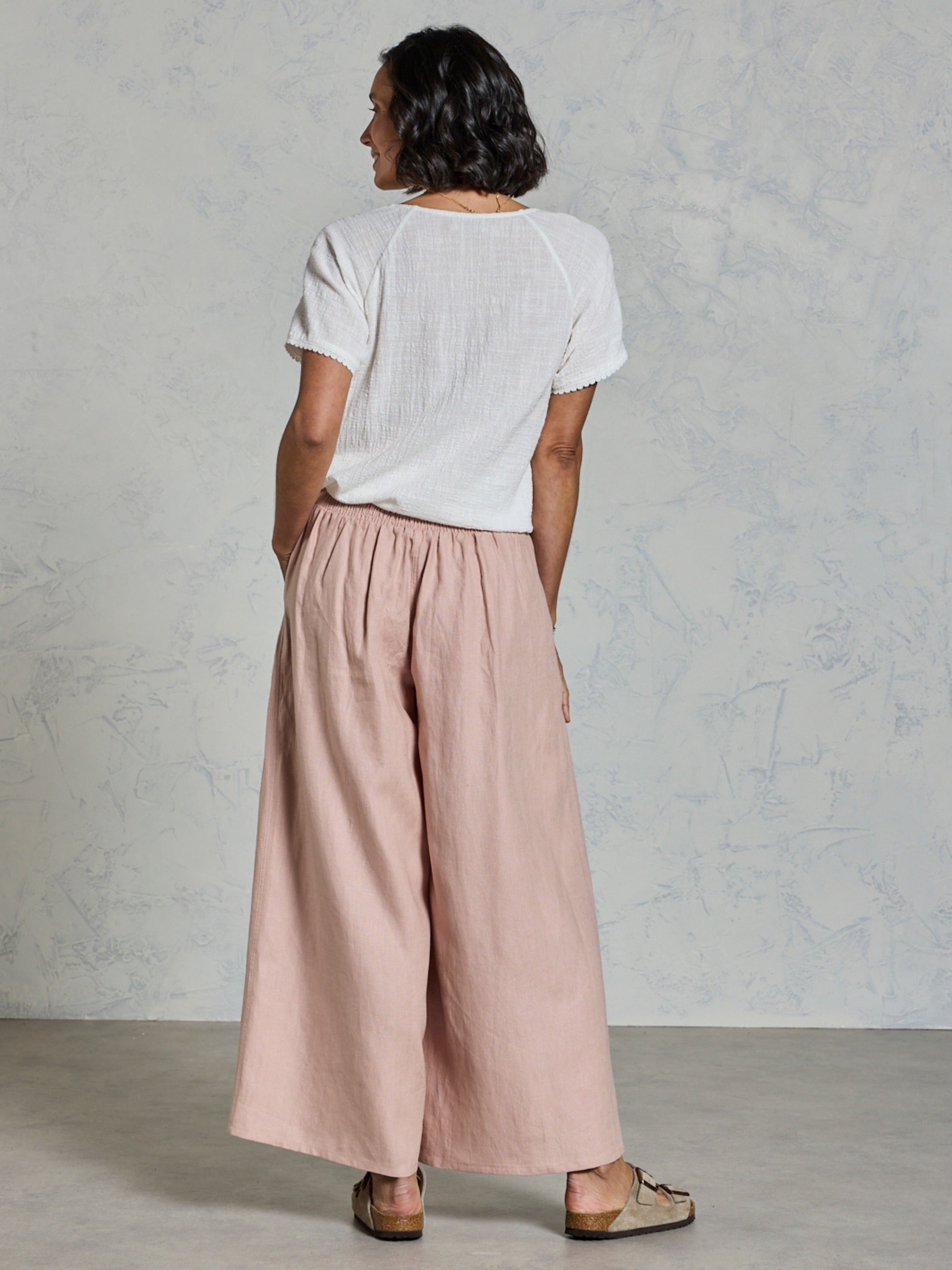Pantalón Portillo de Lino Francés Rosa Té