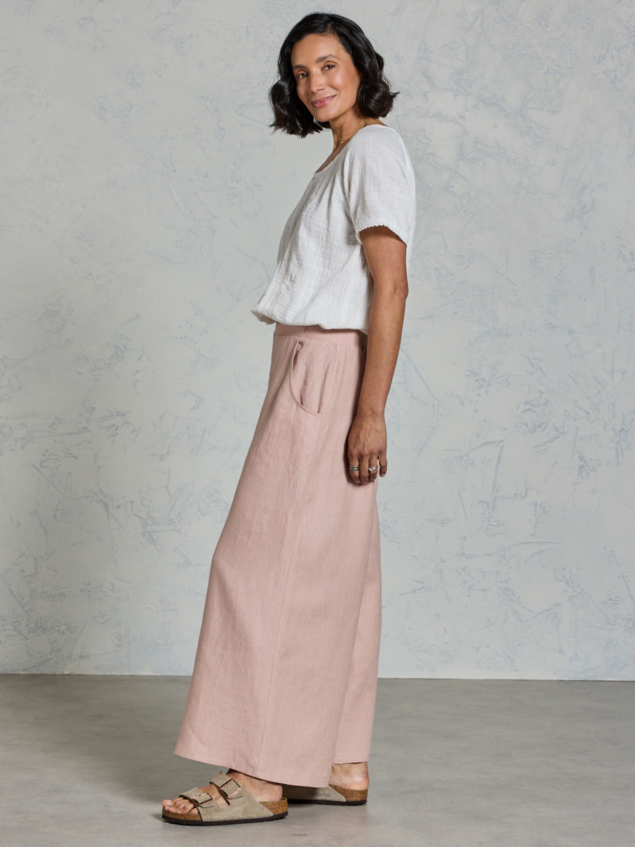 Pantalón Portillo de Lino Francés Rosa Té