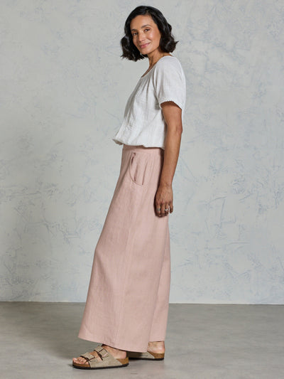 Pantalón Portillo de Lino Francés Rosa Té